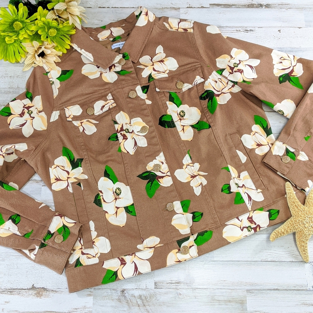 Gorgeous Caramel Jean Jacket Floral Print. Sz 18W